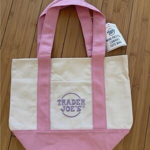 Trader Joe pink  and Cream Canvas Tote Bag mini new